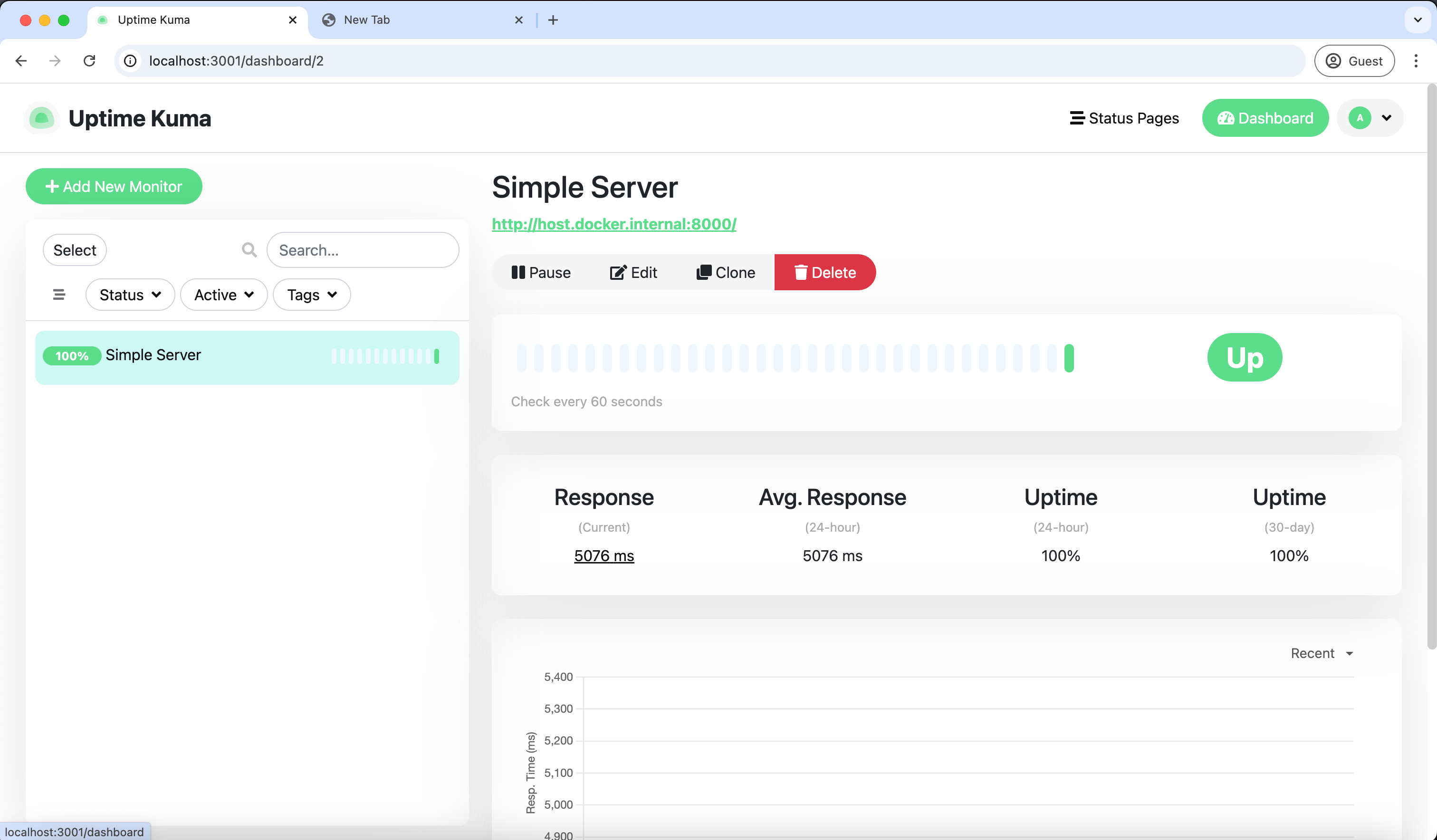 Screenshot of the monitor status page