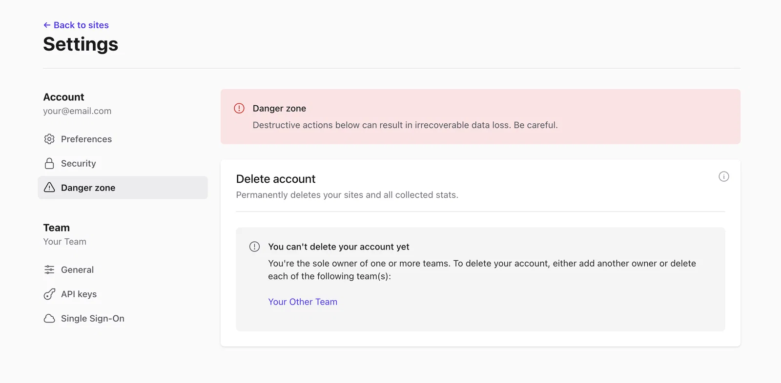 Delete your Plausible Analytics account