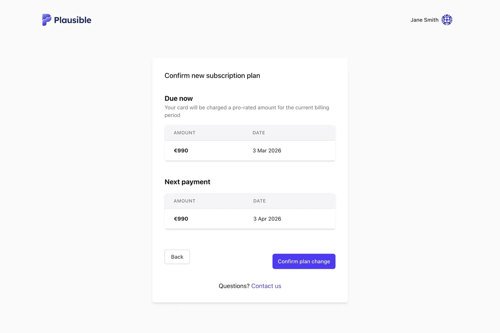 Confirm plan change
