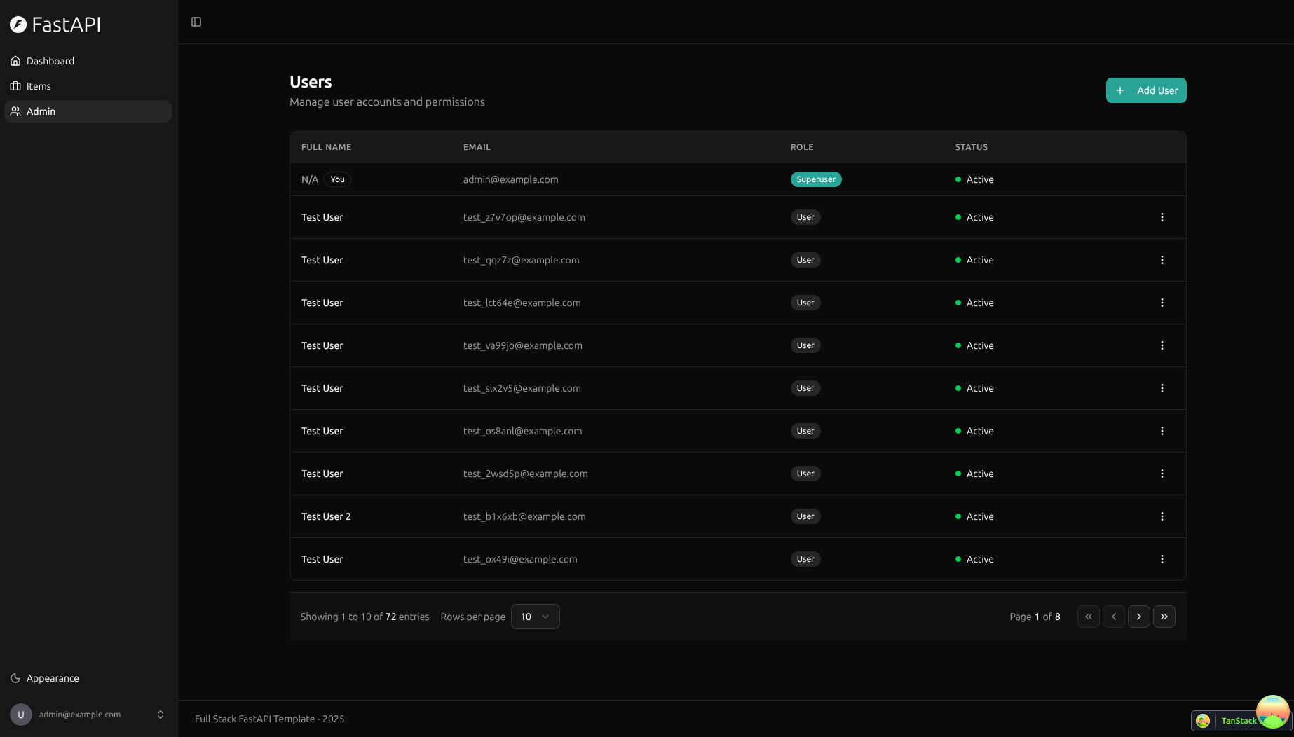 Dark mode dashboard screenshot