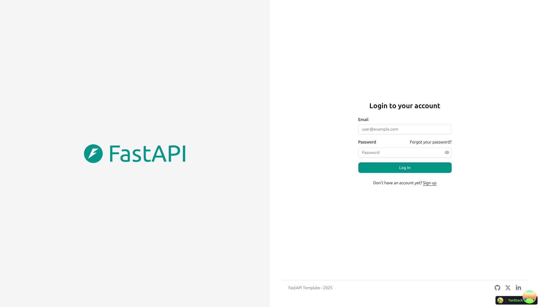 Dashboard login screenshot
