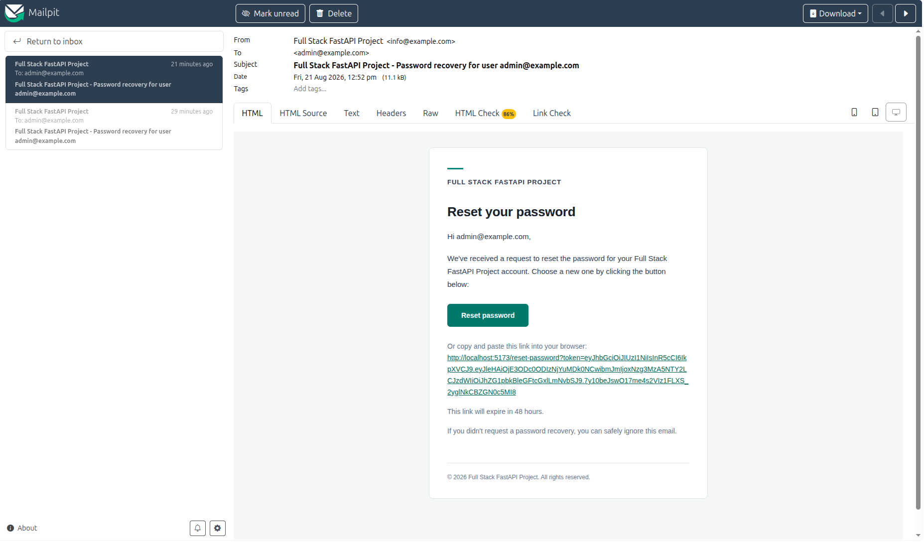 Mailpit screenshot