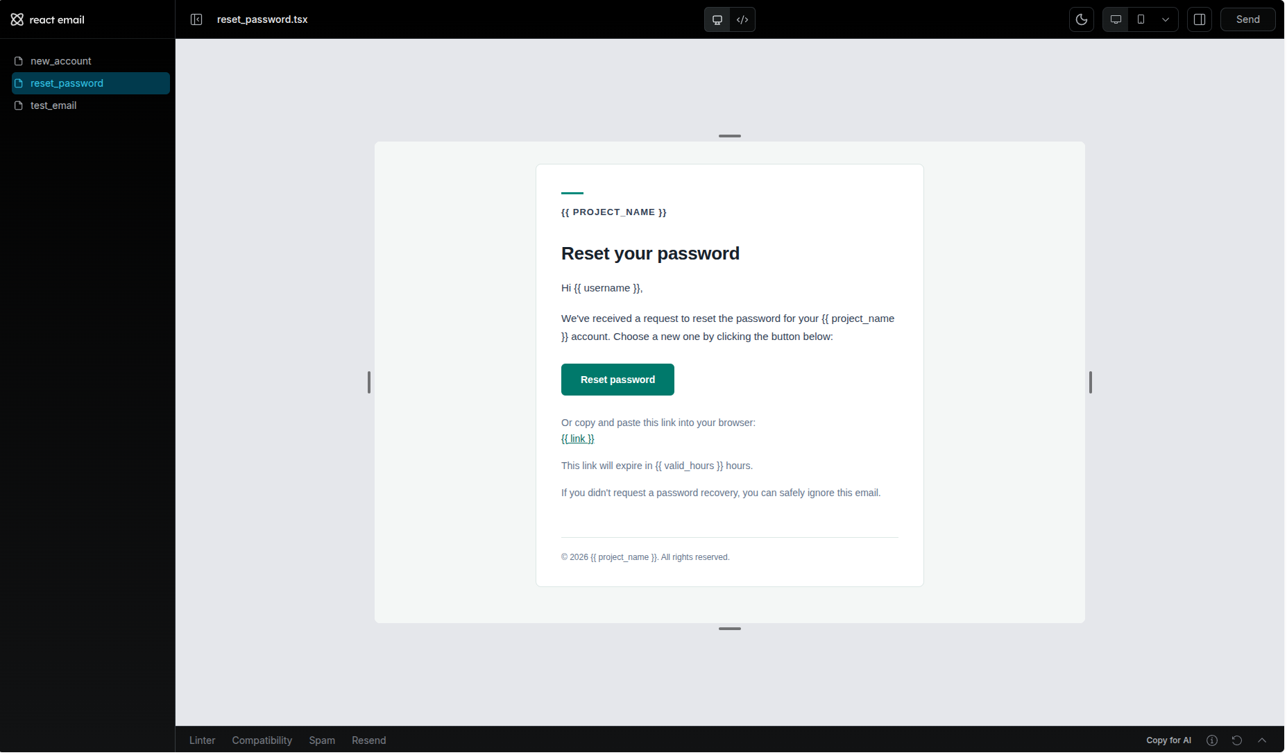 Email templates screenshot