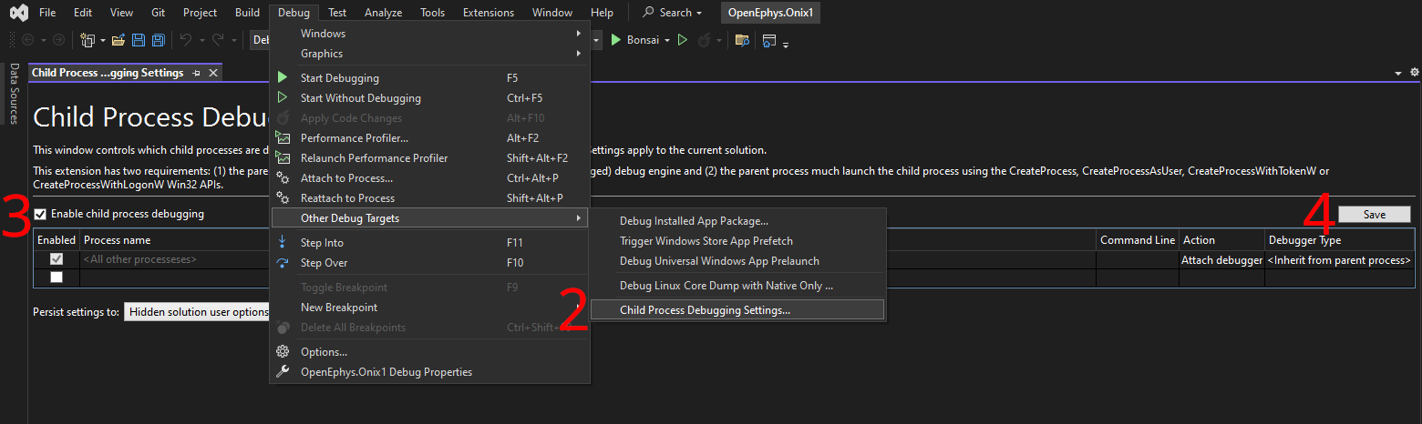 Child process debugging