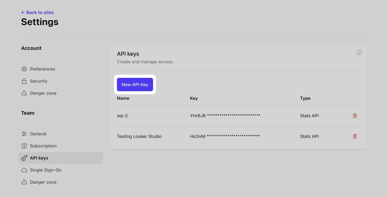 Create your Plausible stats API key