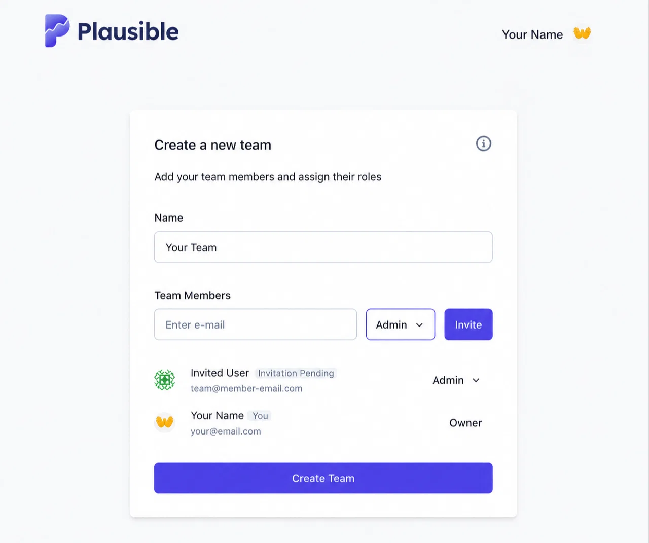 Create a team button