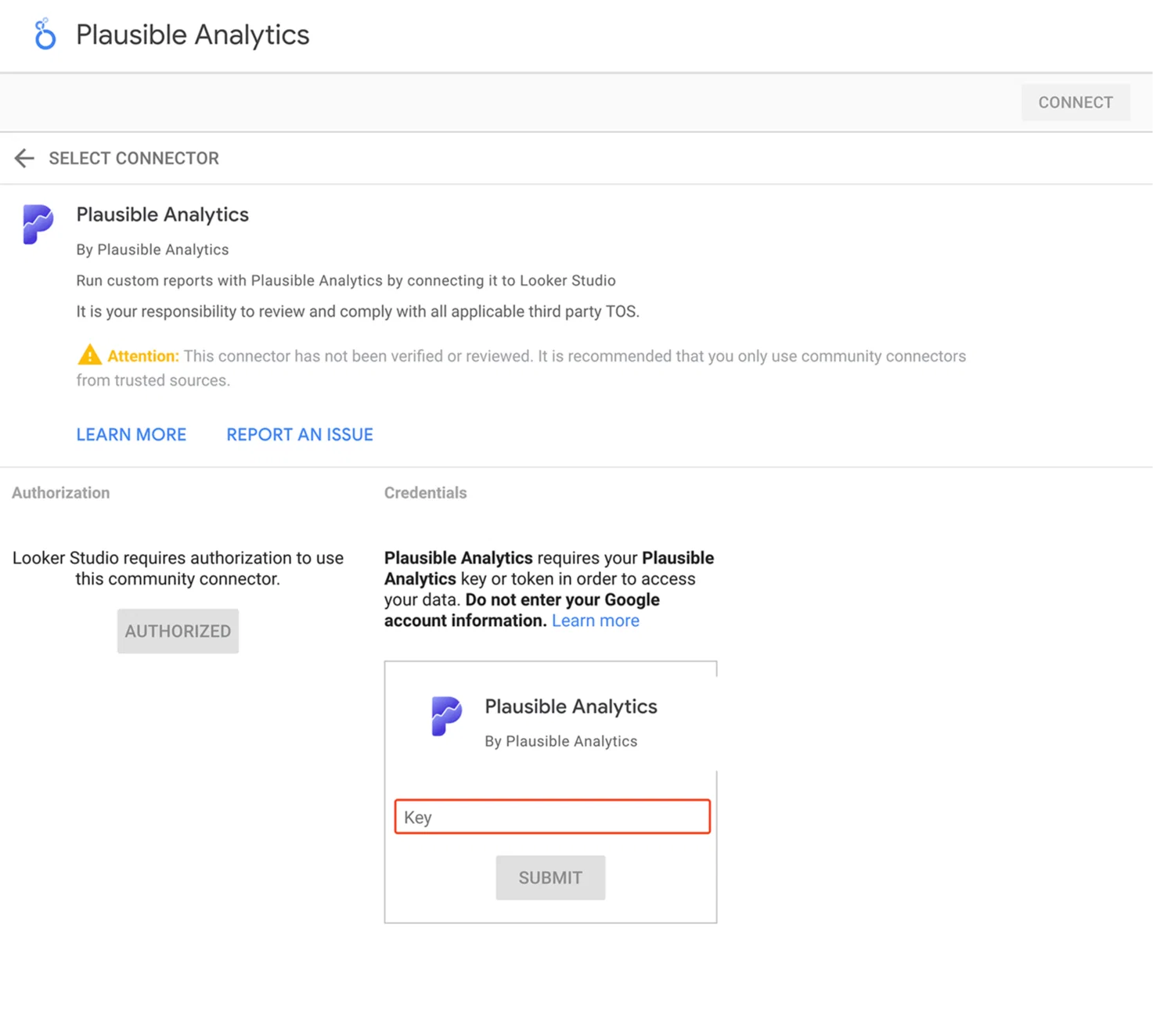 Insert your Plausible API key