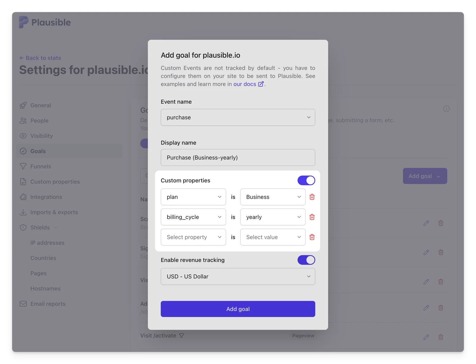 goals with custom properties in plausible analytics goals with custom properties in plausible analytics
